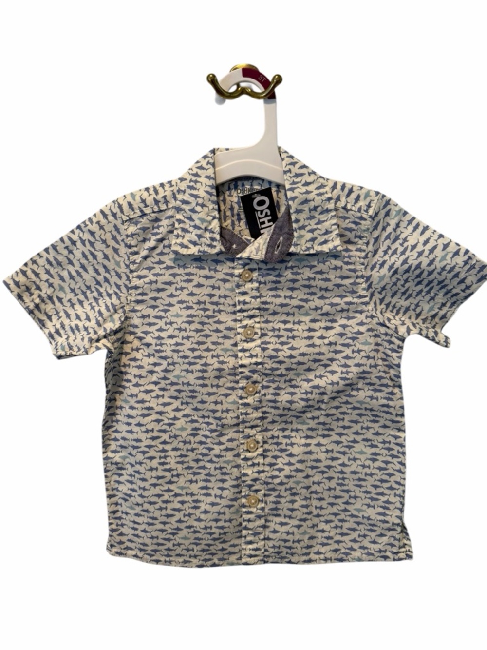 OshKosh Shark Print Button Front Shirt 3T NWT Blue White Cotton Toddler